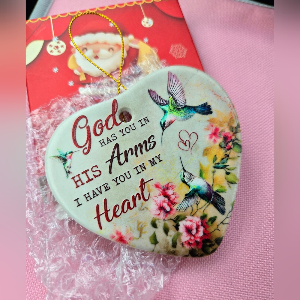 "I Have You In My Heart" Hummingbird Floral Memory Christmas Ornament NIB